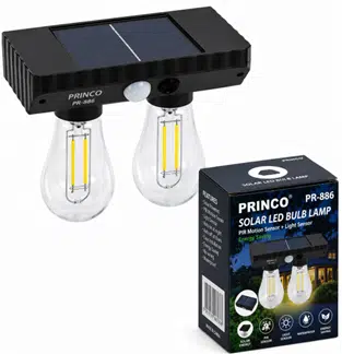 PRİNCO PR886 Solar İki Lambalı Bahçe Lambası | Güneş Enerjili Dış Mekan Aydınlatma | IP Korumalı | Kablo Gerektirmez