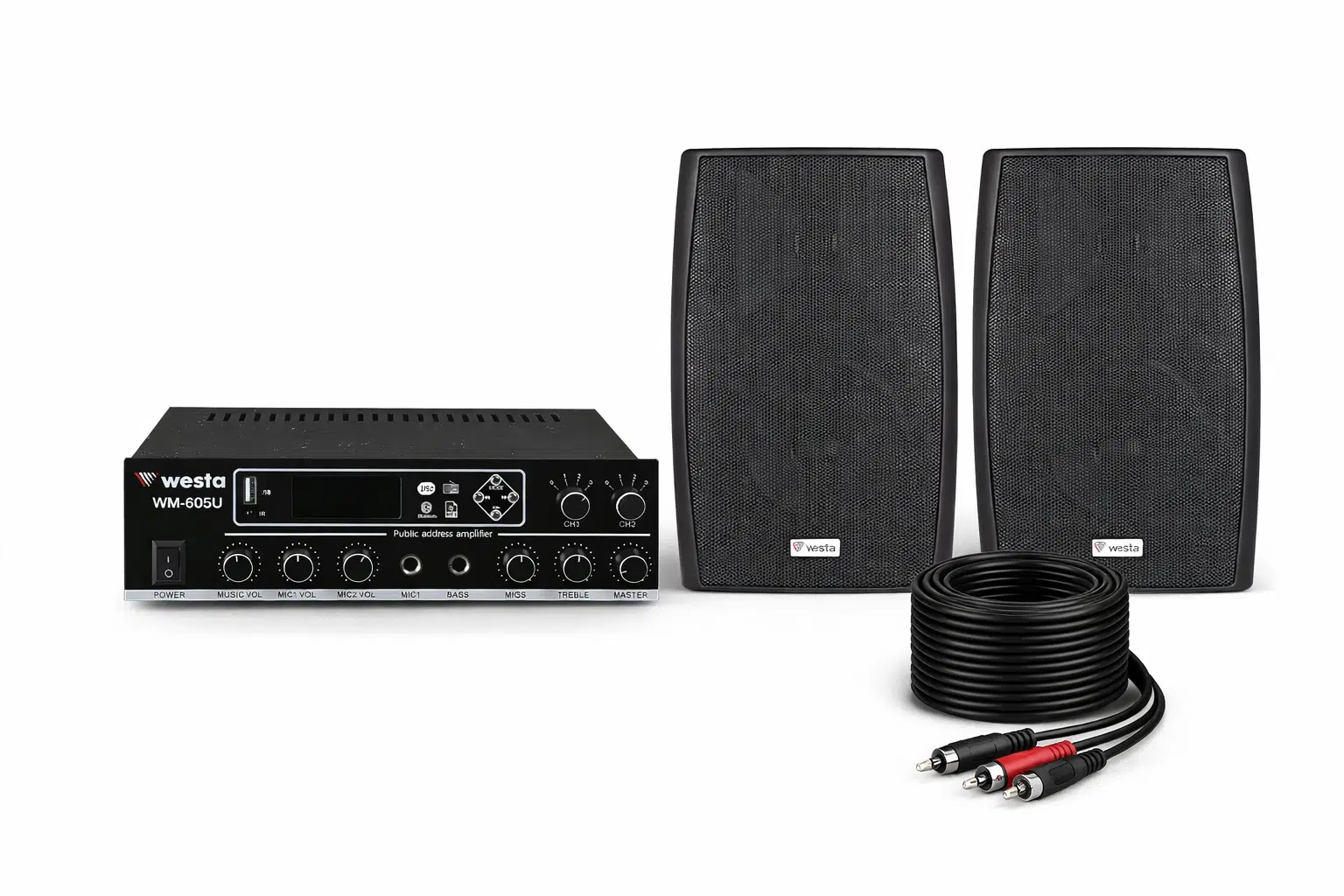 Ten, 2 Hoparlörlü Anfi Ses Sistemi | Mağaza, Cafe ve Restoran, Cami İçin XLarge Paket