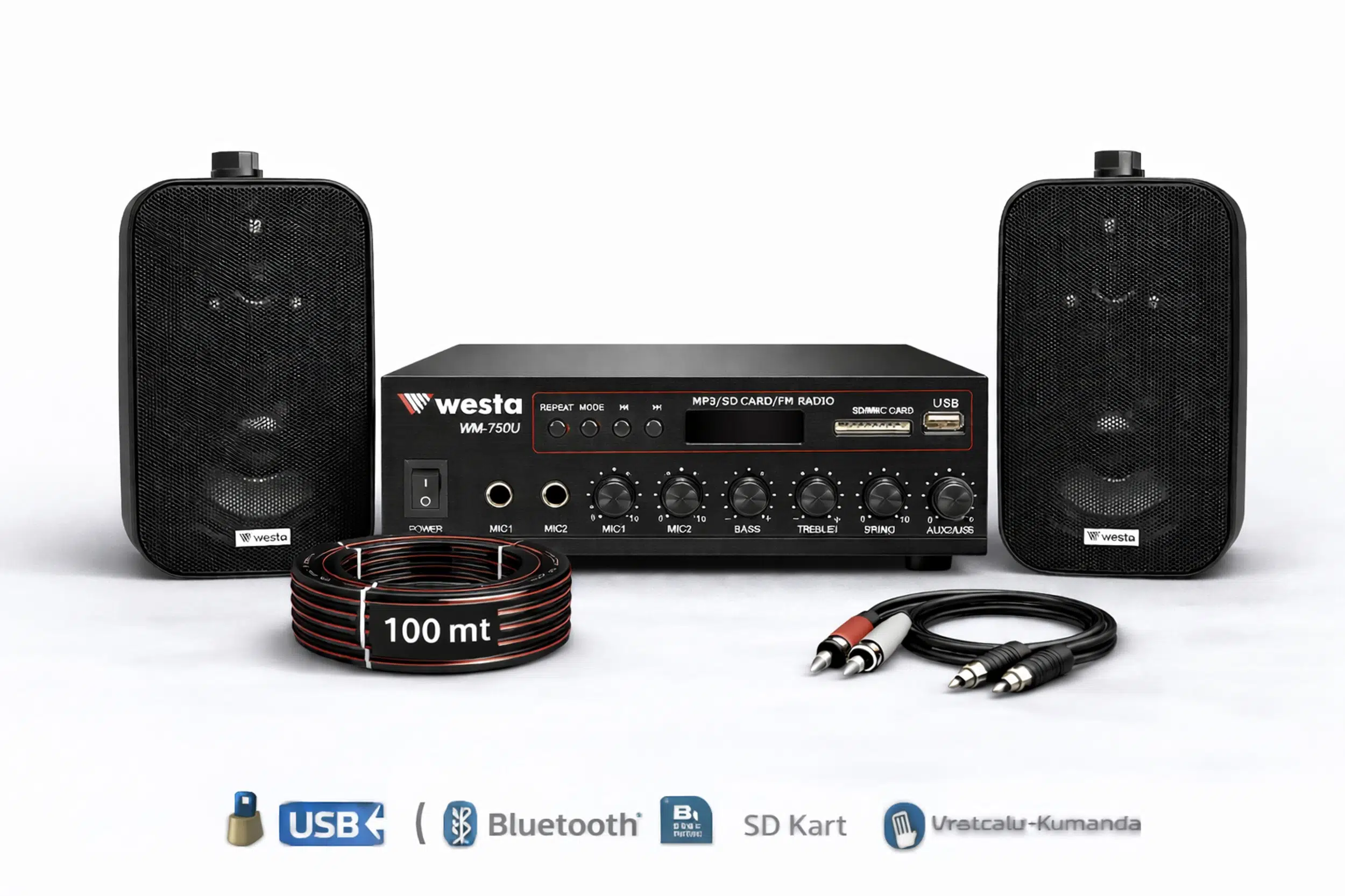 Ten, 2 Hoparlörlü Anfi Ses Sistemi | Mağaza, Cafe ve Restoran İçin Medium Paket