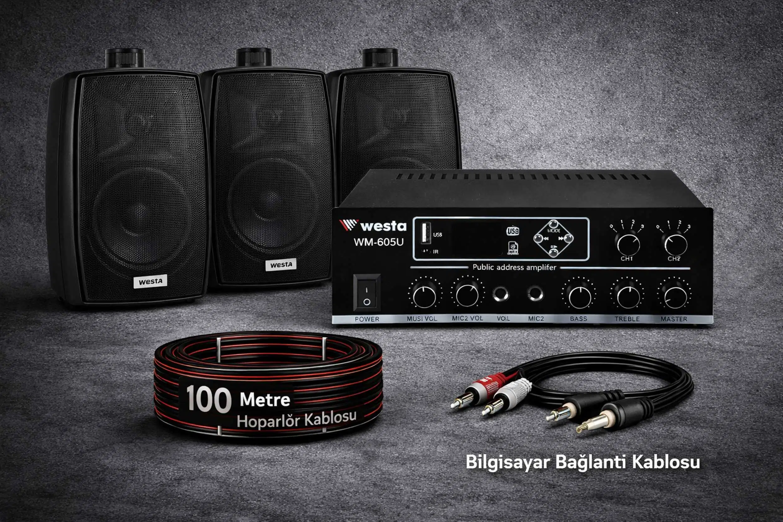 Ten, 3 Hoparlörlü Anfi Ses Sistemi | Mağaza, Cafe ve Restoran, Cami İçin Large Paket