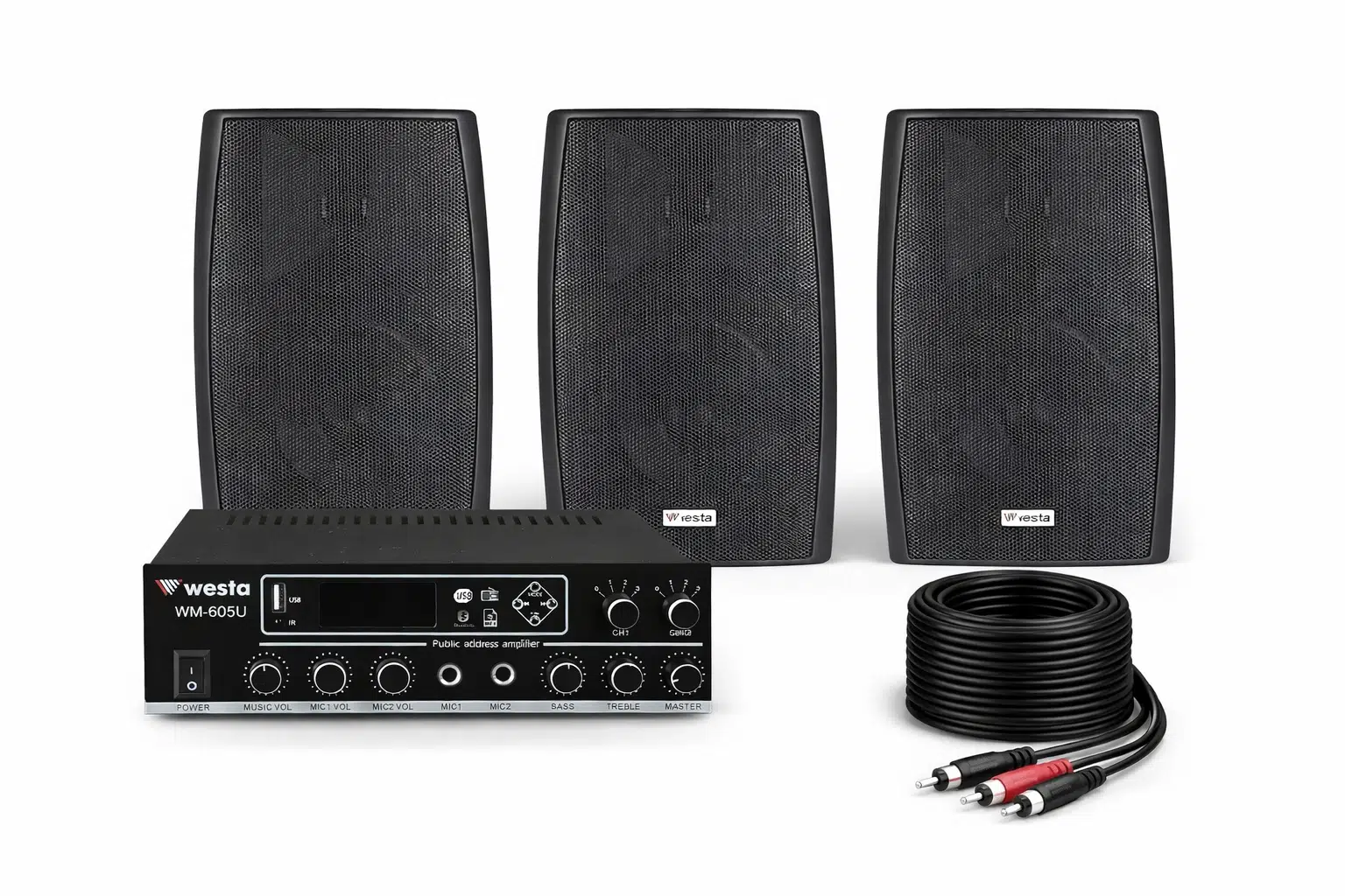 Ten, 3 Hoparlörlü Anfi Ses Sistemi | Mağaza, Cafe ve Restoran, Cami İçin XLarge Paket