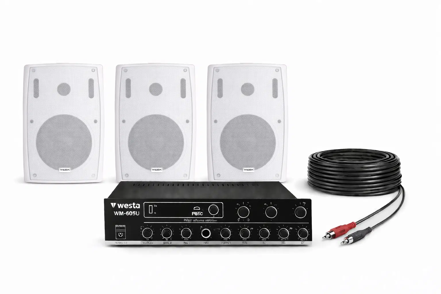 Ten, 3 Hoparlörlü Anfi Ses Sistemi | Mağaza, Cafe ve Restoran, Cami İçin XLarge Paket Beyaz