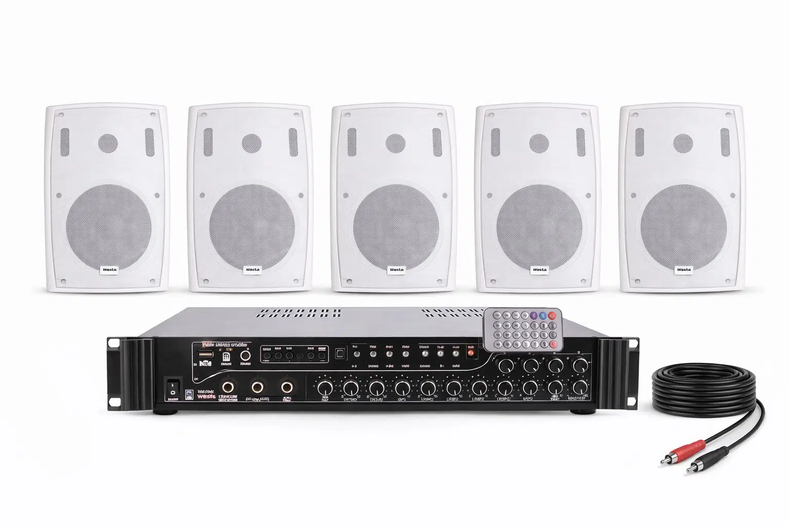 Ten, 5 Hoparlörlü Anfi Ses Sistemi | Mağaza, Cafe ve Restoran, Cami İçin XLarge Paket Beyaz