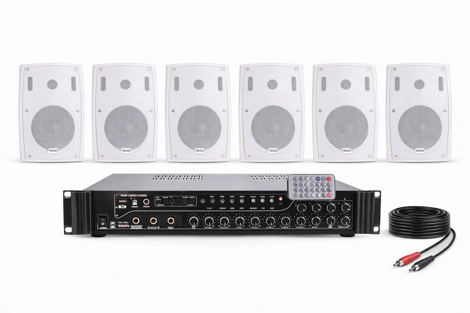 Ten, 6 Hoparlörlü Anfi Ses Sistemi | Mağaza, Cafe ve Restoran, Cami İçin XLarge Paket Beyaz