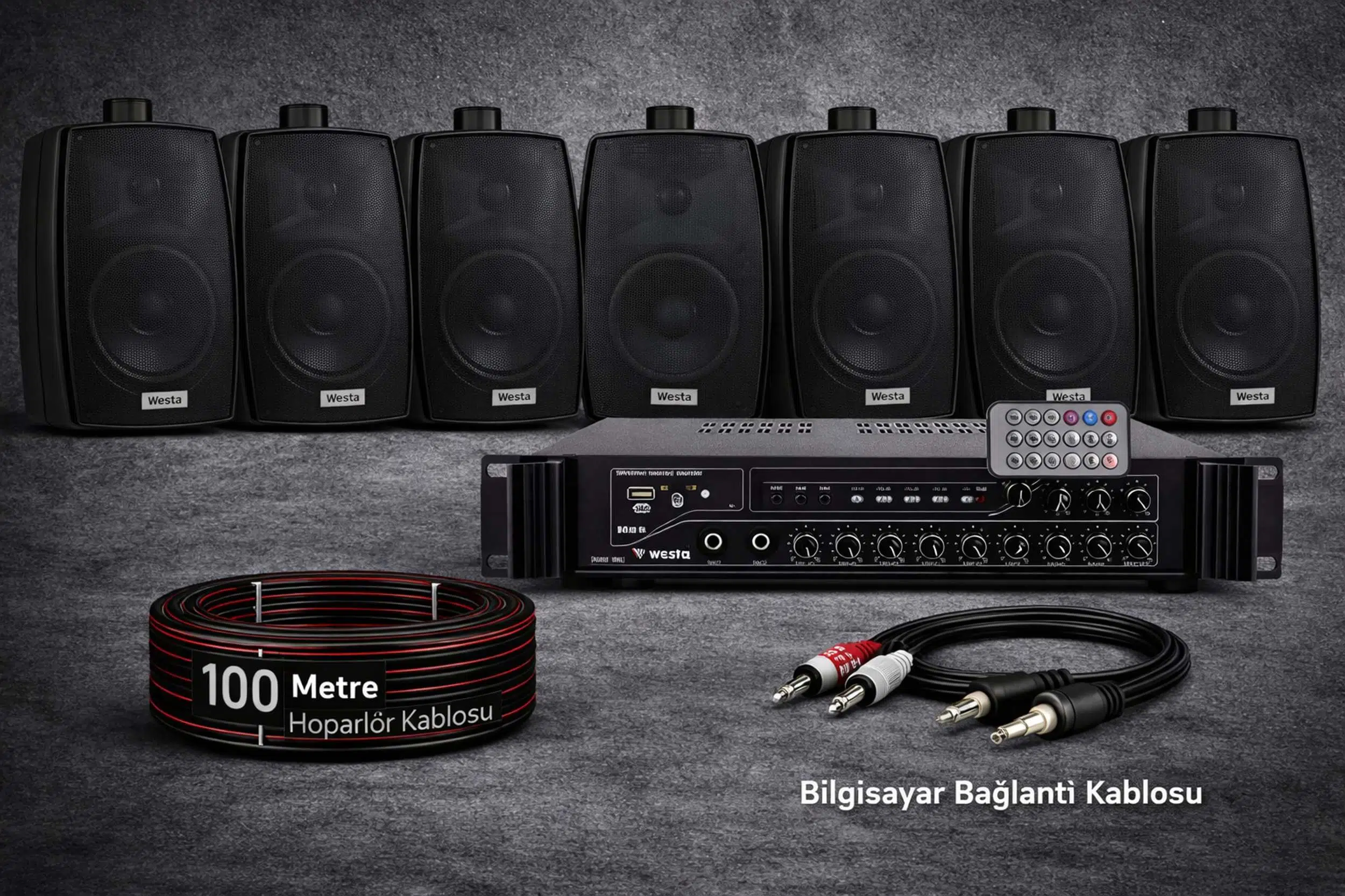 Ten, 7 Hoparlörlü Anfi Ses Sistemi | Mağaza, Cafe ve Restoran, Cami İçin Large Paket