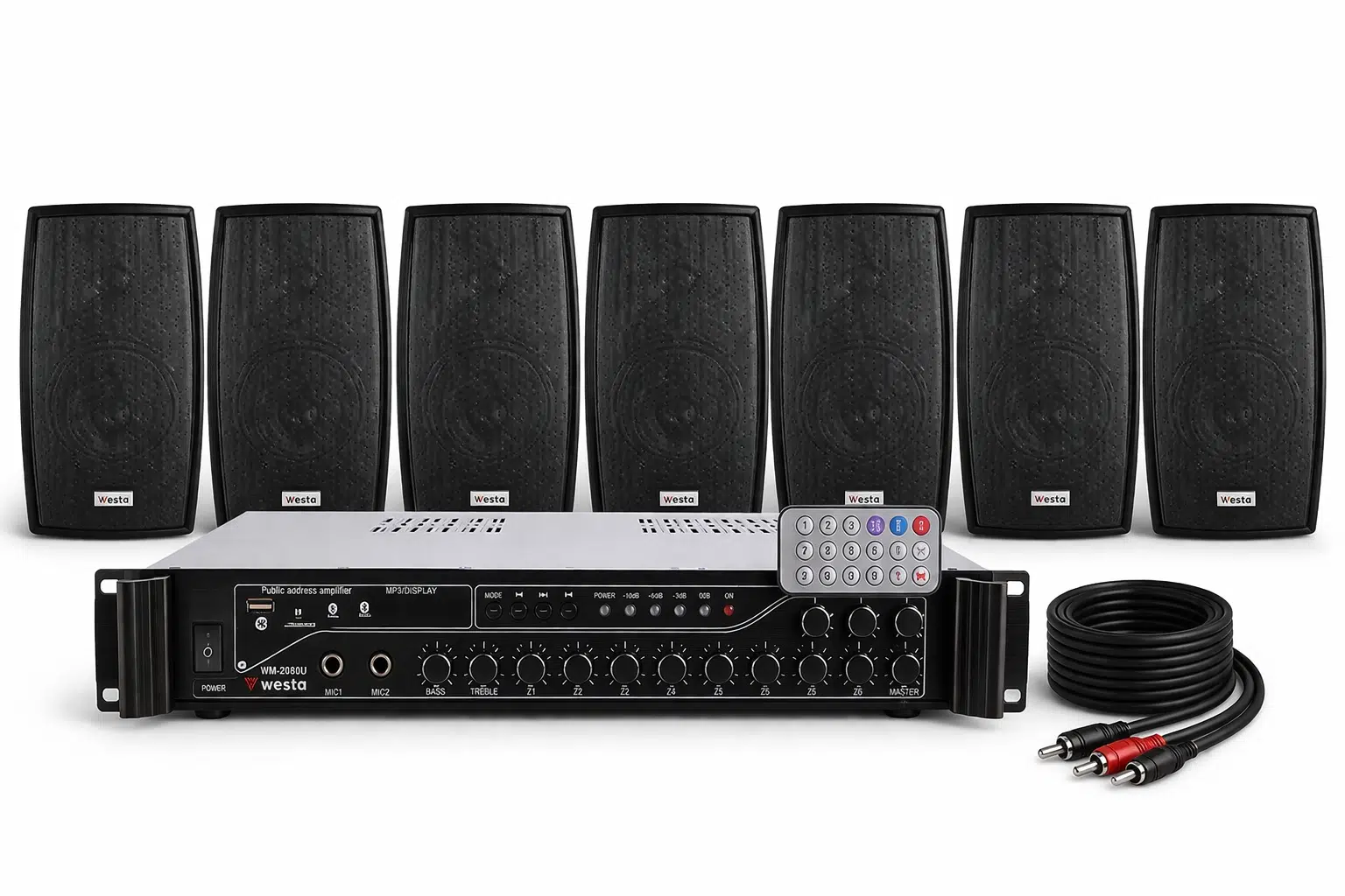 Ten, 7 Hoparlörlü Anfi Ses Sistemi | Mağaza, Cafe ve Restoran, Cami İçin XLarge Paket