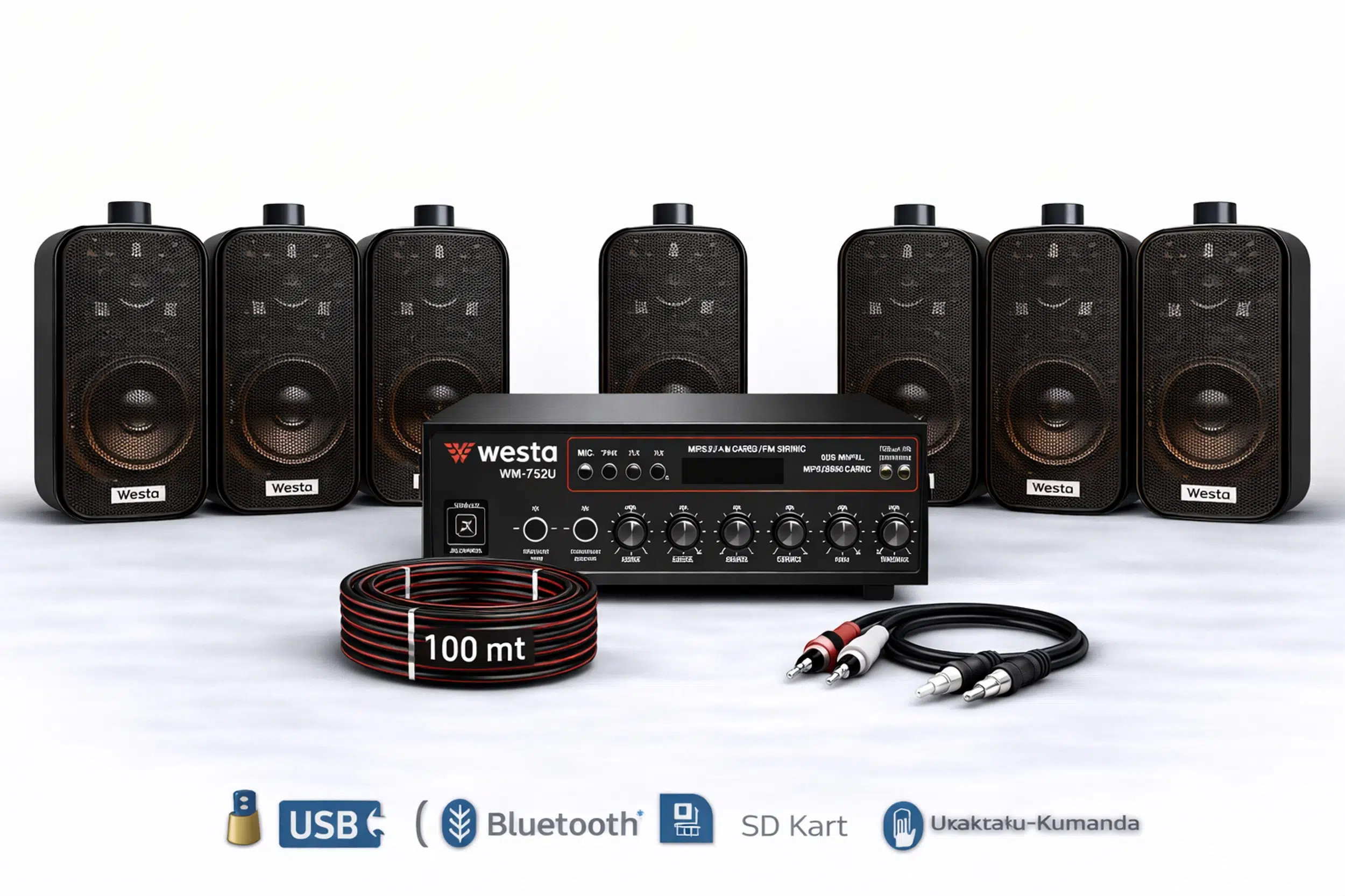 Ten, 7 Hoparlörlü Anfi Ses Sistemi | Mağaza, Cafe ve Restoran İçin Medium Paket