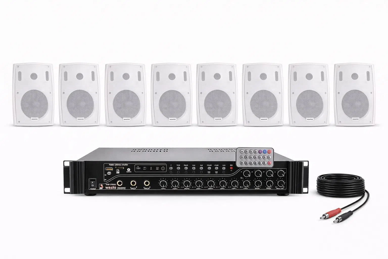 Ten, 8 Hoparlörlü Anfi Ses Sistemi | Mağaza, Cafe ve Restoran, Cami İçin XLarge Paket Beyaz