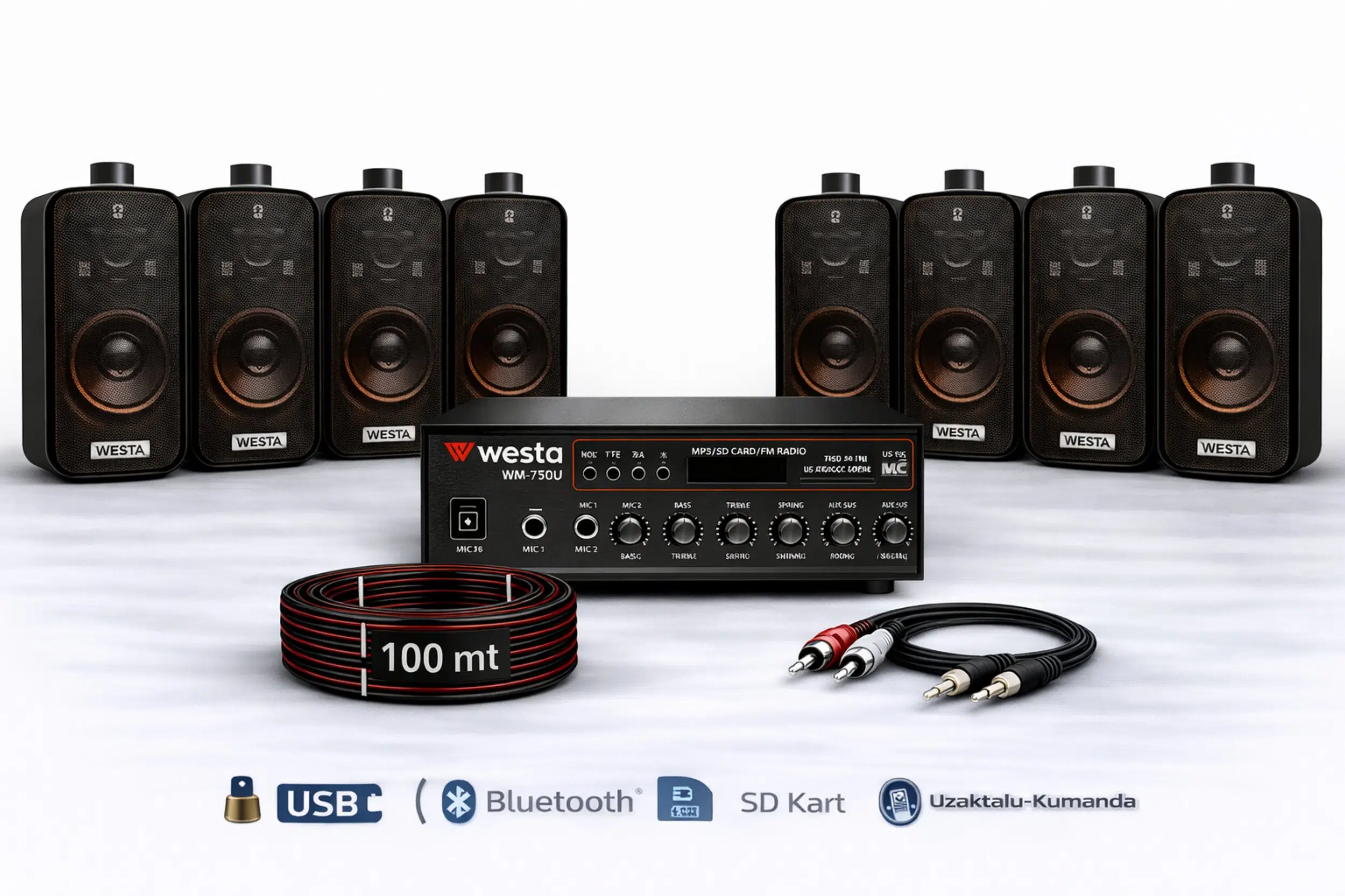 Ten, 8 Hoparlörlü Anfi Ses Sistemi | Mağaza, Cafe ve Restoran İçin Medium Paket