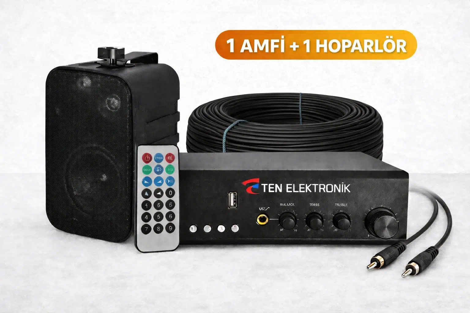 Ten, ECO SERİ Ses Sistemi – 1 Amfi + Duvar Tipi Hoparlör Seti | Cafe, Restoran, Mağaza, Masaj Salonu İçin | Bluetooth + USB