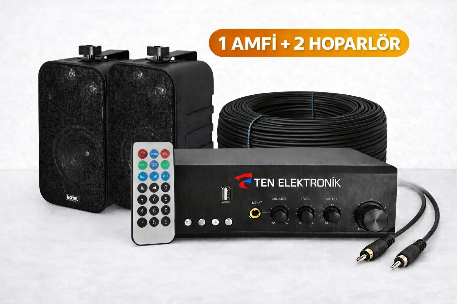 Ten, ECO SERİ Ses Sistemi Amfi + Duvar Tipi Hoparlör Seti | Cafe, Restoran, Mağaza, Masaj Salonu İçin | Bluetooth + USB