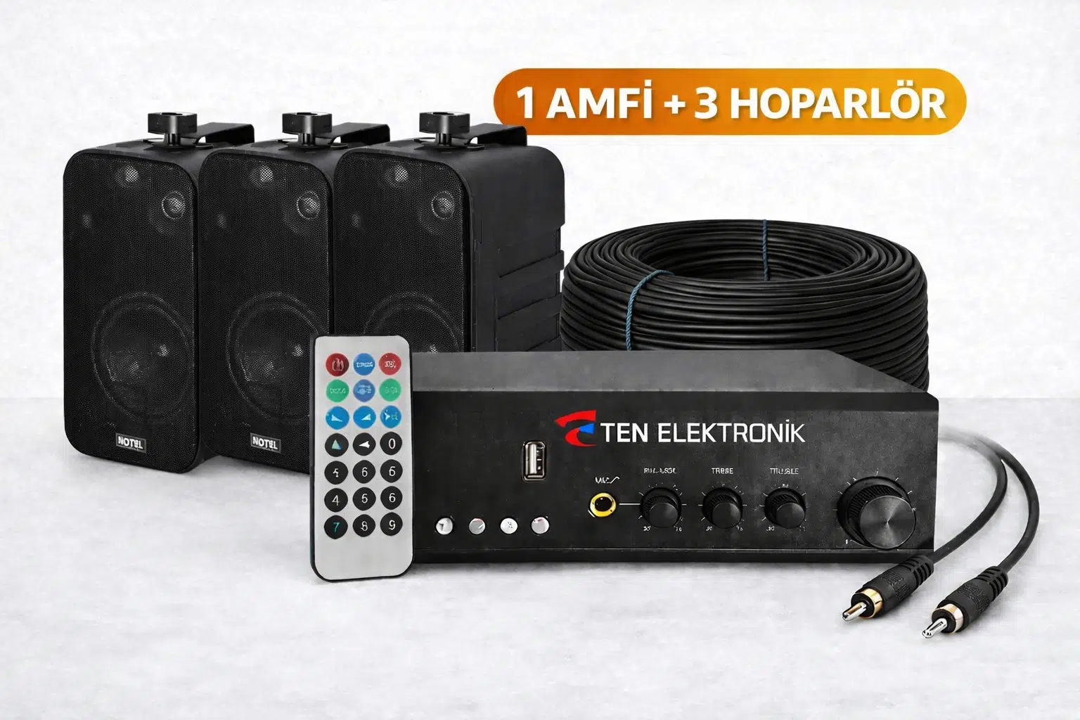 Ten, ECO SERİ Ses Sistemi Amfi + Duvar Tipi Hoparlör Seti | Cafe, Restoran, Mağaza, Masaj Salonu İçin | Bluetooth + USB