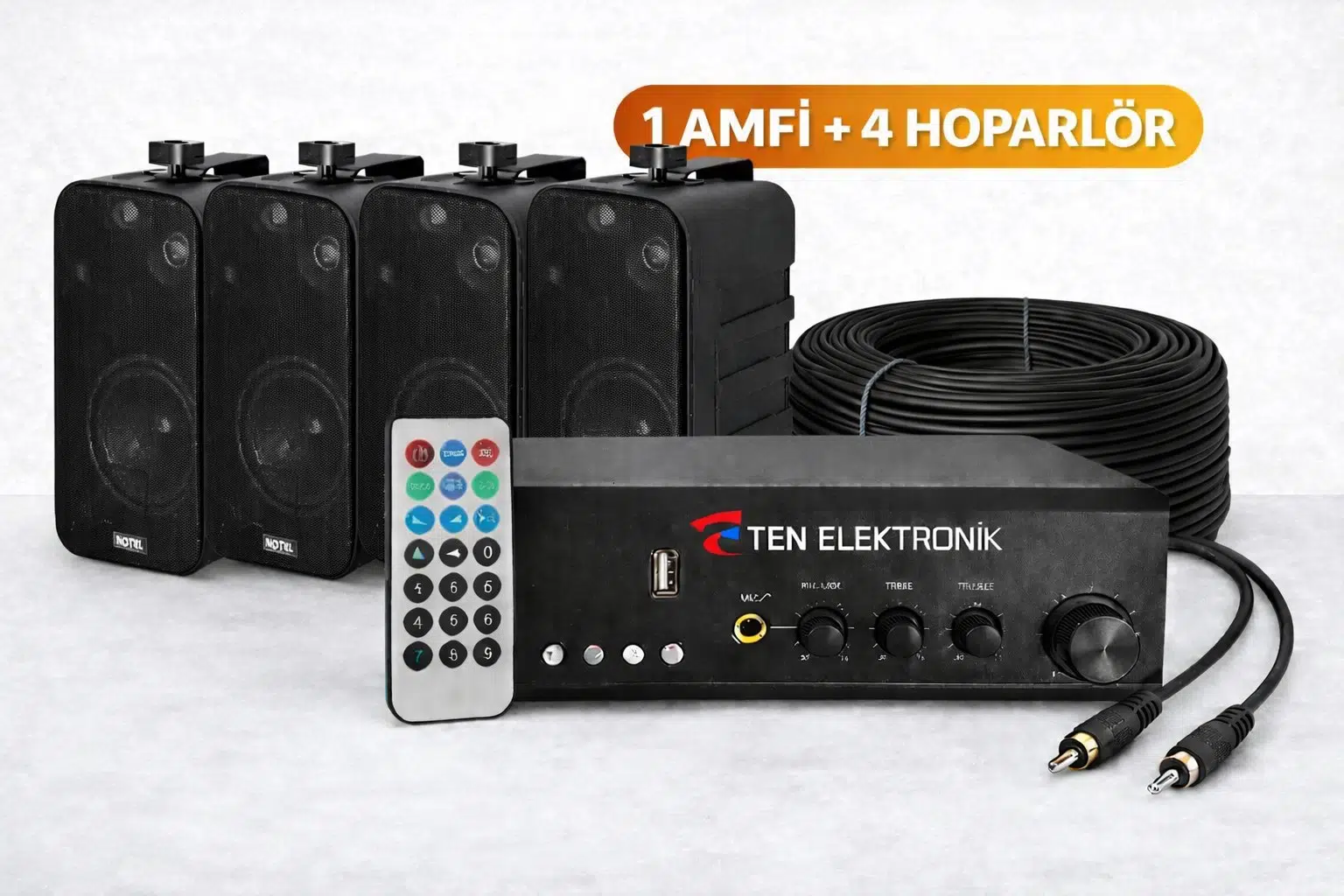 Ten, ECO SERİ Ses Sistemi Amfi + Duvar Tipi Hoparlör Seti | Cafe, Restoran, Mağaza, Masaj Salonu İçin | Bluetooth + USB