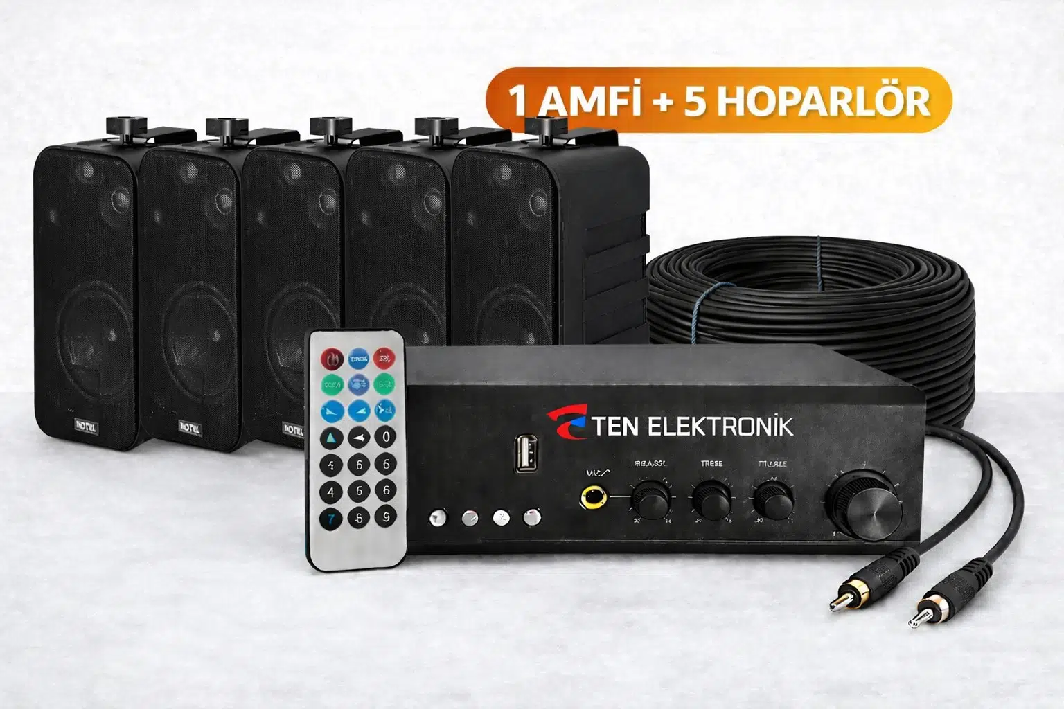 Ten, ECO SERİ Ses Sistemi Amfi + Duvar Tipi Hoparlör Seti | Cafe, Restoran, Mağaza, Masaj Salonu İçin | Bluetooth + USB