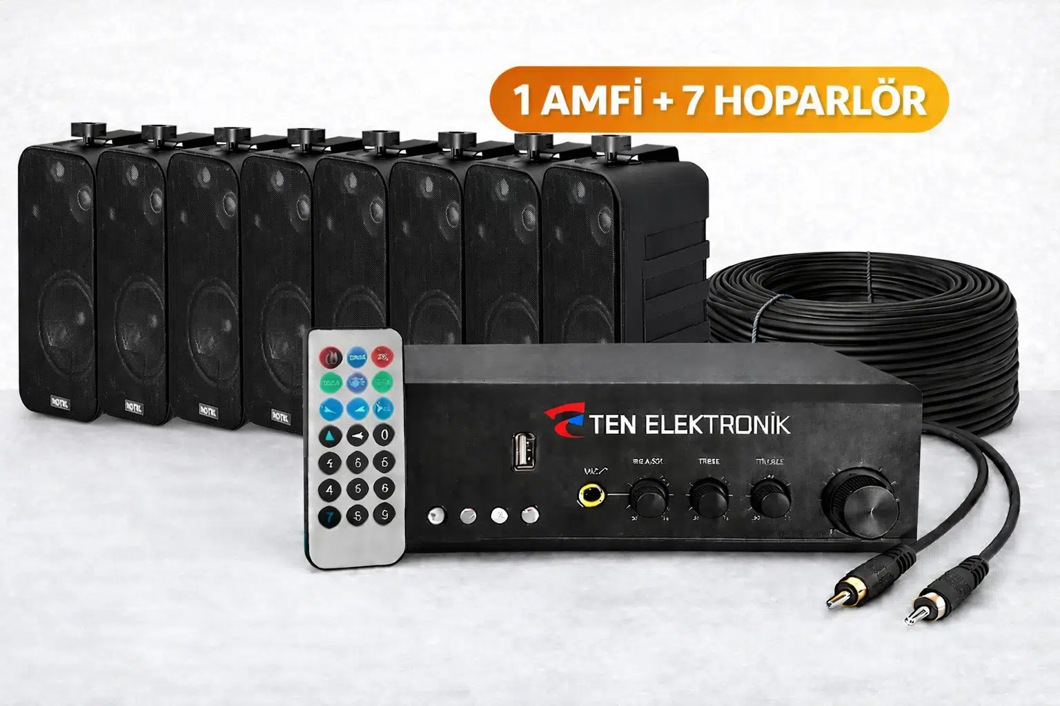 Ten, ECO SERİ Ses Sistemi Amfi + Duvar Tipi Hoparlör Seti | Cafe, Restoran, Mağaza, Masaj Salonu İçin | Bluetooth + USB