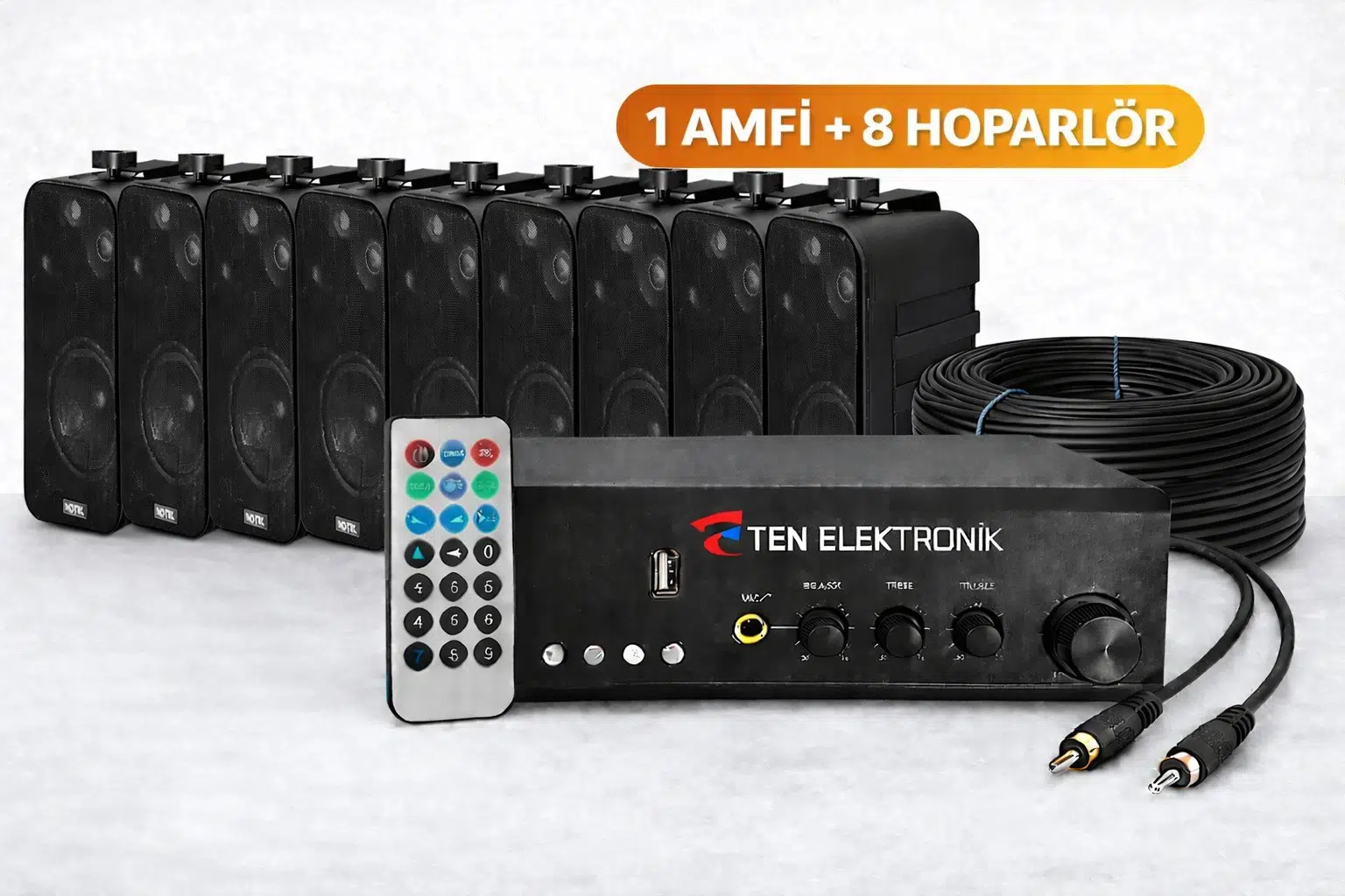 Ten, ECO SERİ Ses Sistemi Amfi + Duvar Tipi Hoparlör Seti | Cafe, Restoran, Mağaza, Masaj Salonu İçin | Bluetooth + USB