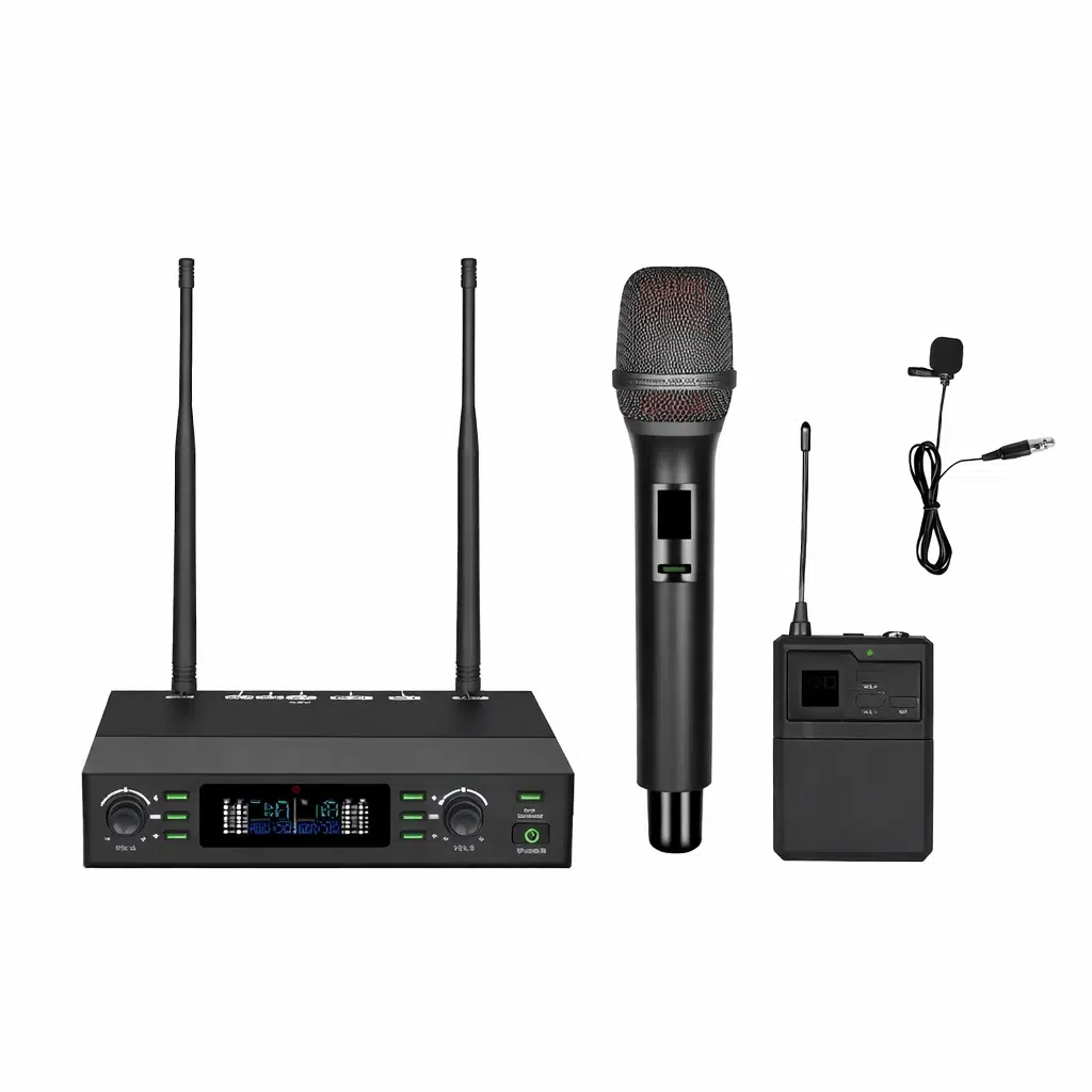 Ten, Profesyonel UHF Kablosuz Mikrofon Seti El ve Yaka Mikrofon 100 Kanal LCD Ekranlı Sahne ve Organizasyon Mikrofonu