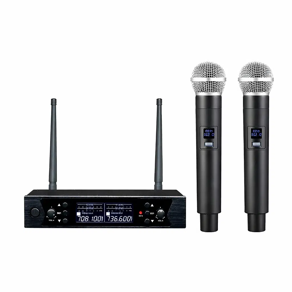 Ten, UHF Kablosuz Mikrofon Seti Çift Kanallı Çift El Mikrofonu Okul ve Organizasyon Mikrofonu